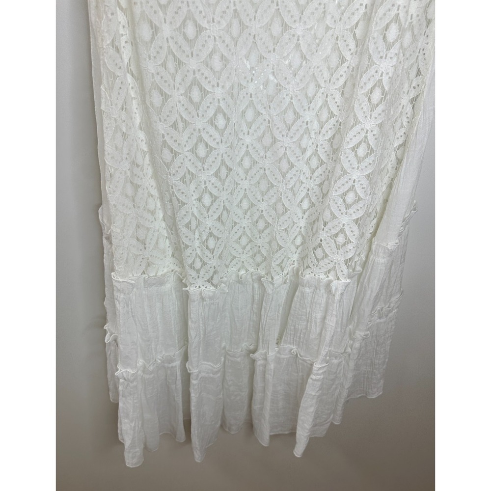 Shyanne White Open Front Tiered Ruffled Lace Duster Vest Large Country Boho - Picture 4 of 12
